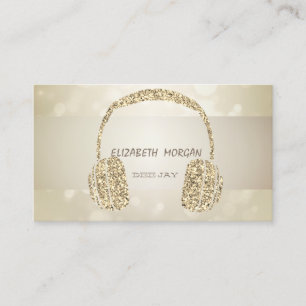 Elegant Bokeh, Gold Glitter Headphone Business Card