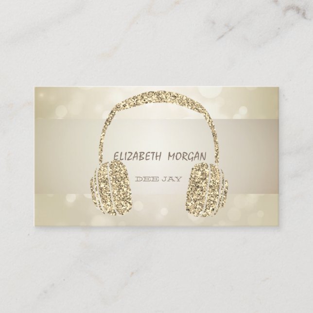 Elegant Bokeh, Gold Glitter Headphone Business Card (Front)