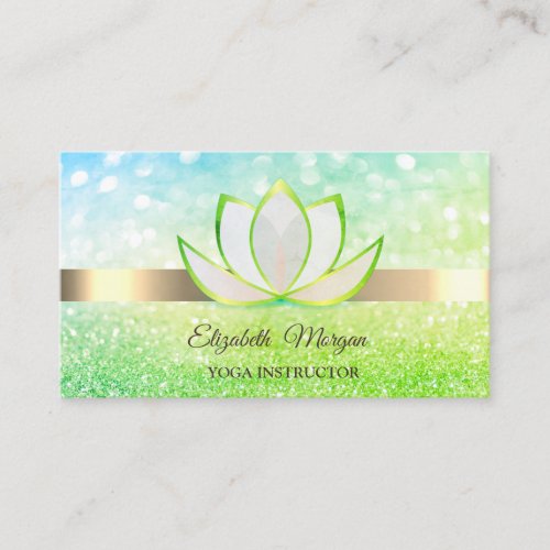 Elegant Bokeh GoldGreen Lotus Flower Yoga Reiki Business Card