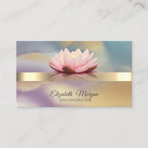 Elegant Bokeh Gold Lotus Flower  Colorful Yoga  Business Card