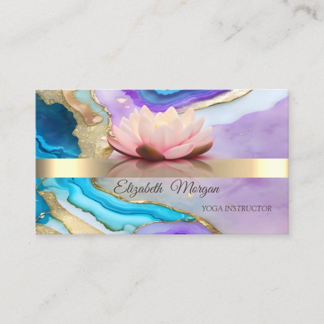 Elegant Bokeh Gold, Lotus Flower Yoga Instructor Business Card (Front)