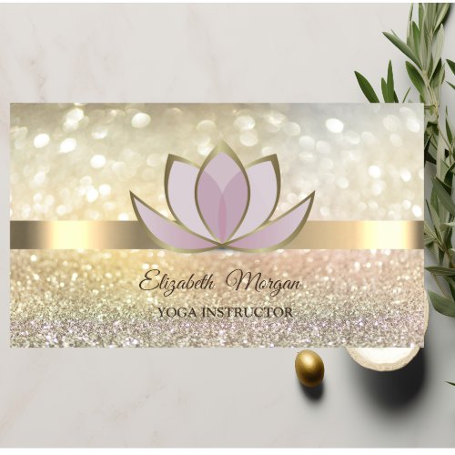 Elegant Bokeh Gold Lotus Flower Yoga Reiki Business Card