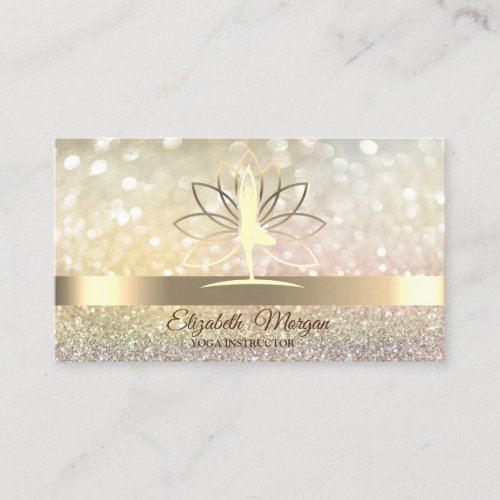 Elegant Bokeh Gold Lotus Women Yoga Instructor Business Card