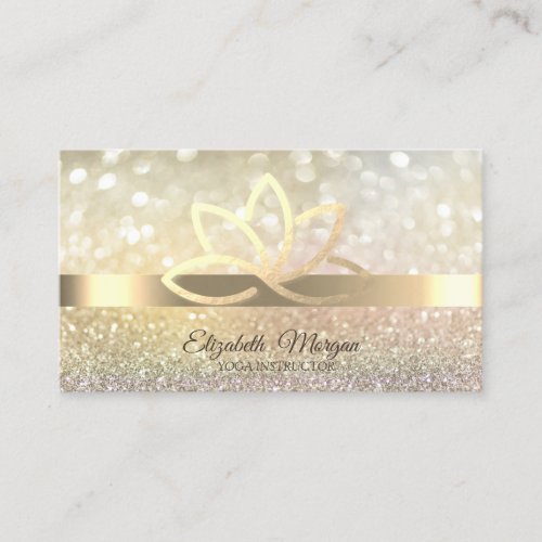 Elegant Bokeh Gold Lotus Yoga Instructor Business Card