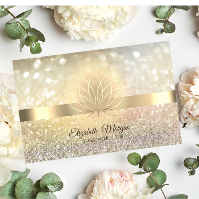 Elegant Bokeh Gold, Lotus  Yoga Instructor Business Card (Creator Uploaded)