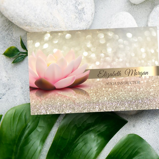 Elegant Bokeh Gold Stripe, Lotus Yoga Business Card (Creator Uploaded)