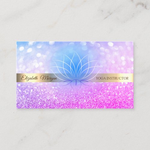 Elegant  Bokeh Gold Stripe Lotus Yoga Instructor Business Card
