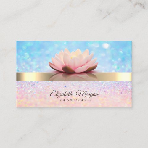 Elegant Bokeh Gold Stripe Lotus Yoga Instructor Business Card