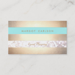 Elegant Bokeh Gold Striped Light Turquoise Chic Business Card