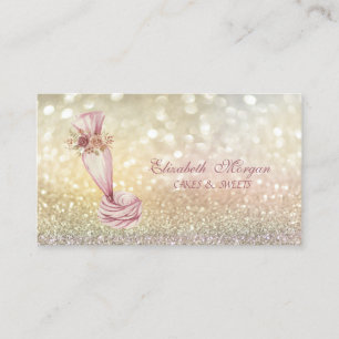 Elegant Bokeh Piping Bag Flowers Whisk Bakery Business Card
