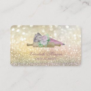 Elegant Bokeh Rolling Pin Flowers Bakery Business Card