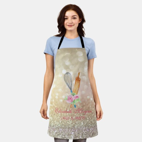 Elegant Bokeh Rolling Pin Whisk Bakery Apron