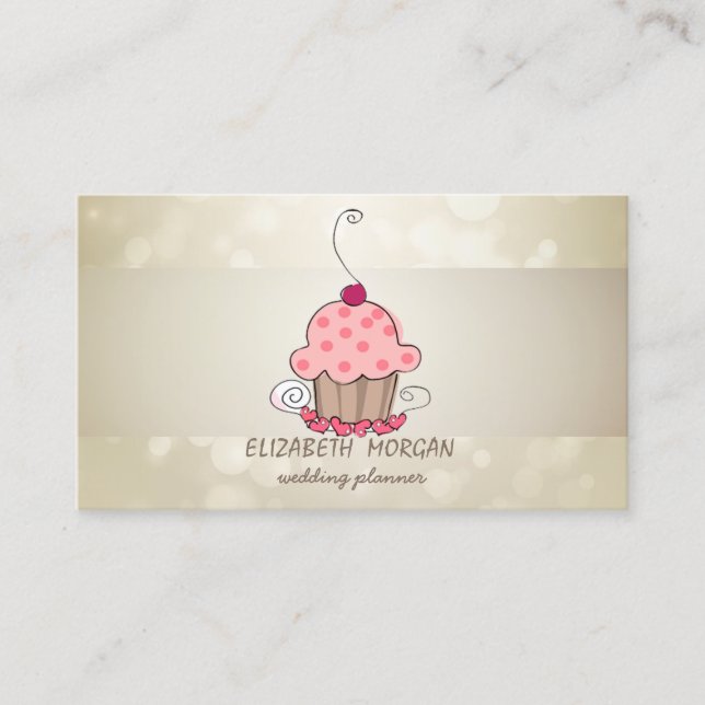 Elegant Bokeh, Stripe,Cupcake Business Card (Front)