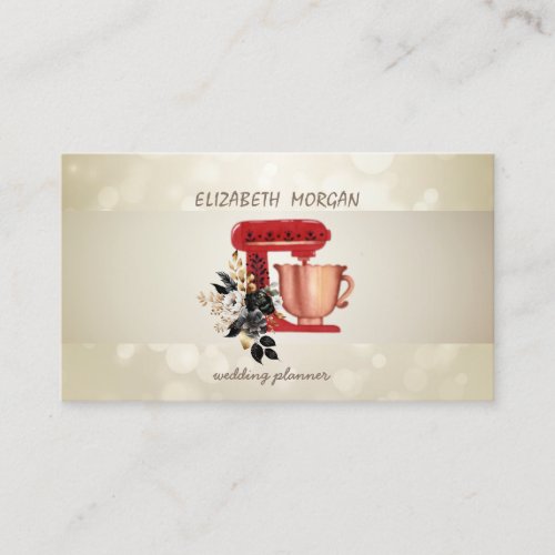 Elegant Bokeh StripeFloral Red Mixer  Business Card