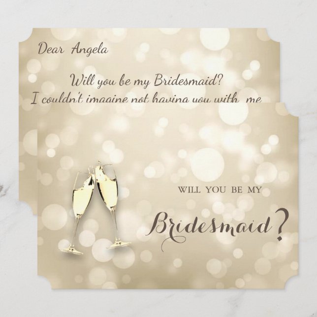 Elegant Bokeh Wine Glasses  Bridesmaid Card (Front/Back)