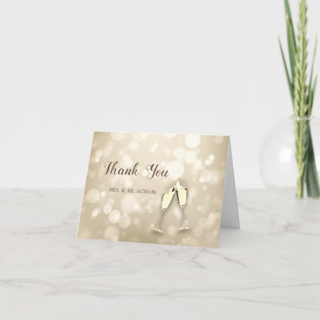 Elegant Bokeh Wine Glasses Thank You Card (Front)
