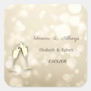 Elegant Bokeh Wine Glasses  Wedding Square Sticker