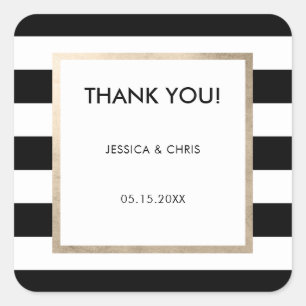 Elegant Bold Black White Stripe Rose Gold Foil Square Sticker