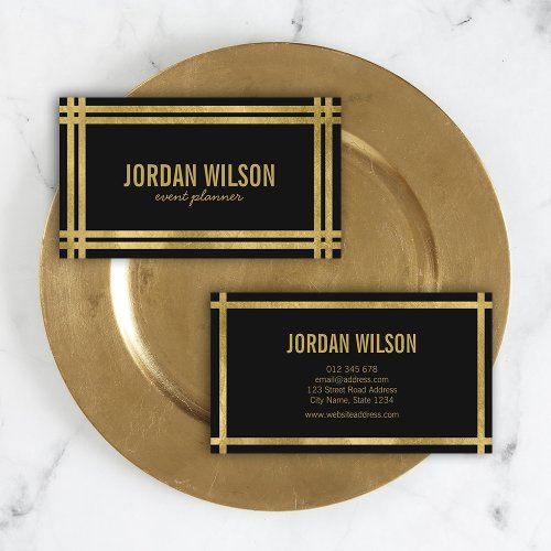 Elegant Bold Borders Black Faux Gold Event Planner Business Card