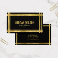 Elegant Bold Borders Black Faux Gold Event Planner Business Card