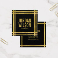 Elegant Bold Borders Black Faux Gold Square Business Card