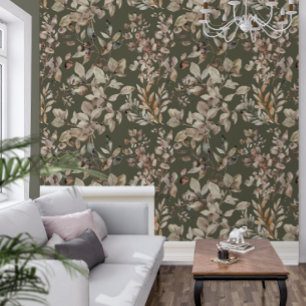 Elegant Bold Botanical Moss Green Wallpaper
