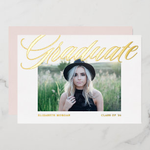 Elegant Bold Calligraphy Photo Graduation Gold Foil Invitation