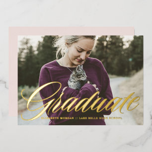 Elegant Bold Calligraphy Photo Graduation Gold Foil Invitation