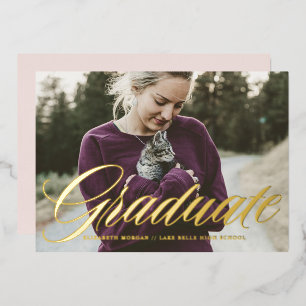 Elegant Bold Calligraphy Photo Graduation Gold Foil Invitation