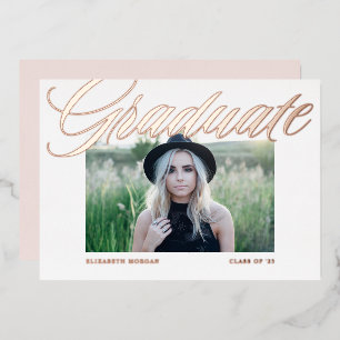 Elegant Bold Calligraphy Photo Graduation Rose Foil Invitation