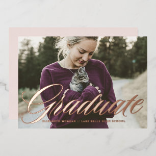 Elegant Bold Calligraphy Photo Graduation Rose Foil Invitation