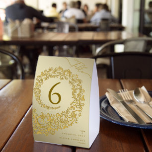Elegant Bold Color Damask Wedding Table Number Car Paper Table Tent