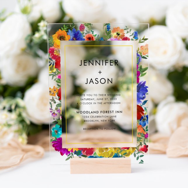 Elegant Bold Color Roses and Peonies Wedding Acrylic Invitations (Creator Uploaded)