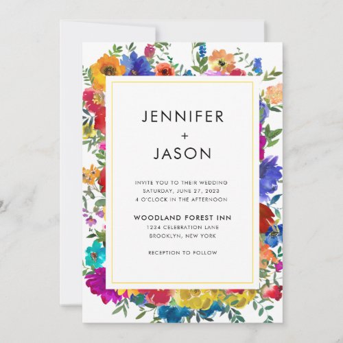Elegant Bold Color Roses and Peonies Wedding Invitation