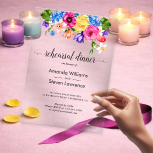 Elegant Bold Colorful Watercolor Floral wedding Acrylic Invitations