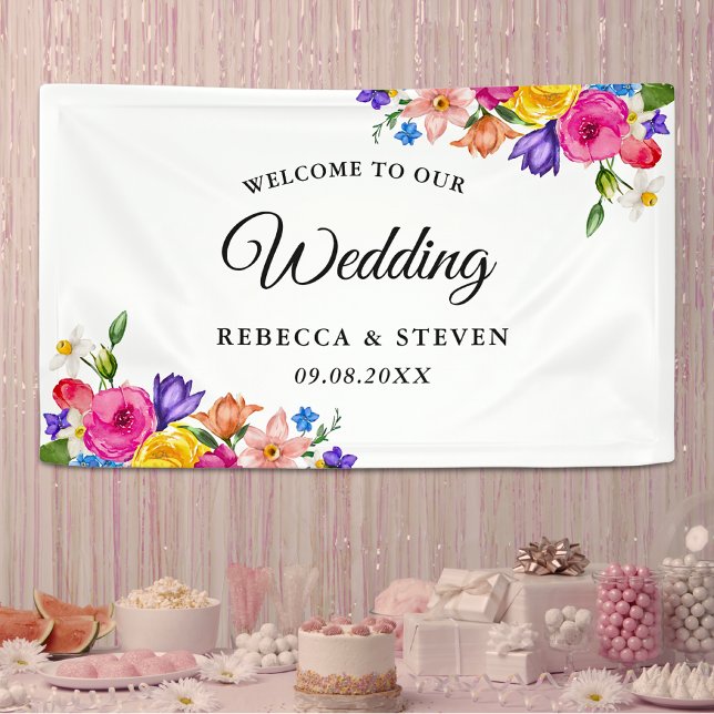 Elegant Bold Colorful Watercolor Floral wedding Banner (Creator Uploaded)
