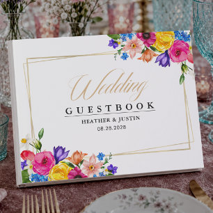 Elegant Bold Colorful Watercolor Floral wedding Guest Book