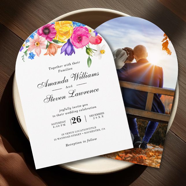Elegant Bold Colorful Watercolor Floral wedding Invitation (Creator Uploaded)