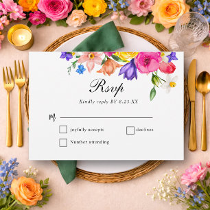 Elegant Bold Colorful Watercolor Floral wedding RSVP Card