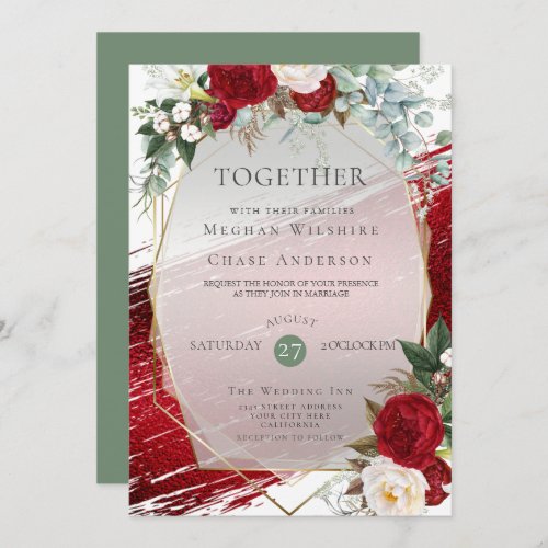 Elegant Bold Crimson Floral and Paint Stroke Invitation