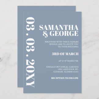 Elegant Bold Dusty Blue Modern Wedding Invitation