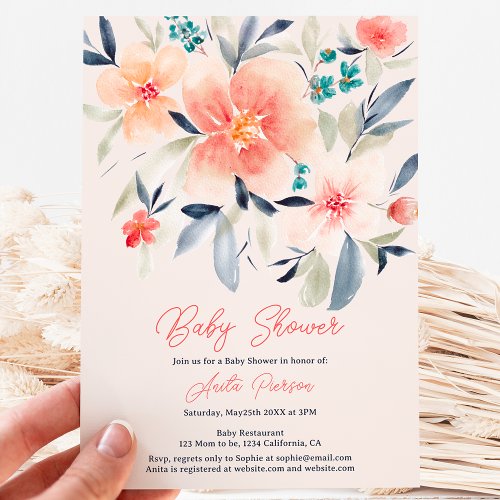 Elegant bold floral fall boho earth baby shower invitation