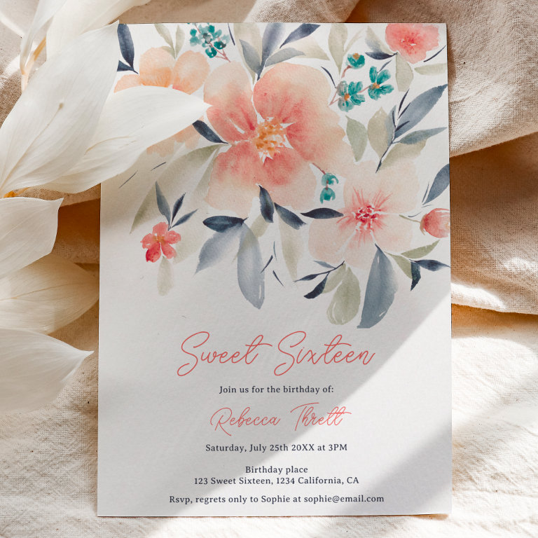 Elegant bold floral fall boho earth sweet 16 invitation