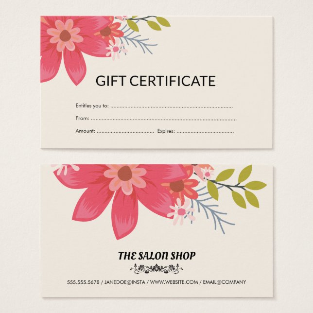 Elegant & Bold Floral Gift Certificate (Front & Back)