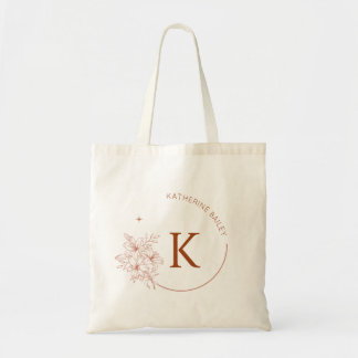 Elegant Bold Floral Initial Name Tote Bag