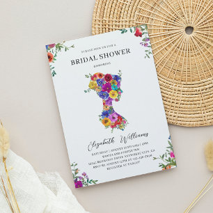 Elegant Bold Floral Woman Silhoutte Bridal Shower Invitation