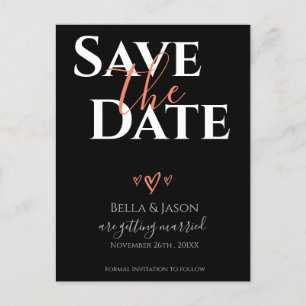 Elegant Bold Font Black Wedding Save The Date Invitation Postcard