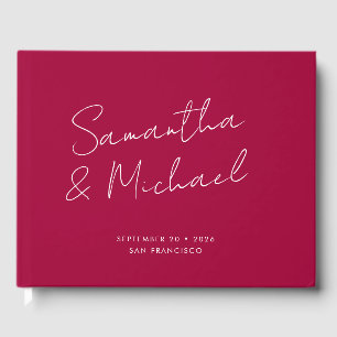 Elegant Bold Fuchsia Pink Script Custom Wedding Guest Book