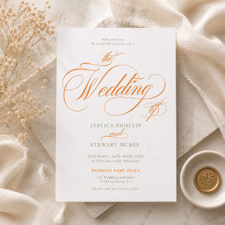 Elegant Bold Minimal Script Wedding  Letterpress Invitation