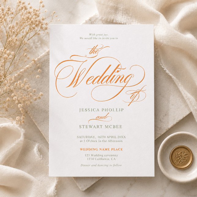 Elegant Bold Minimal Script Wedding  Letterpress Invitation (Elegant Bold Minimal Script Wedding Letterpress Invitation)